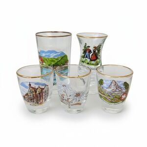 Souvenir Schnapps Shot Glasses Germany Switzerland Austria‎ Lot of 5